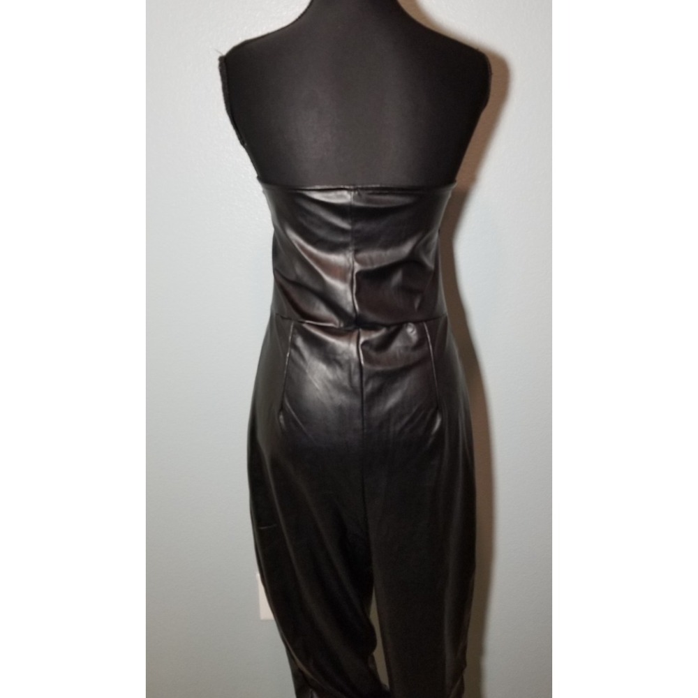 As You Womens Sz 10 Black Faux Leather Strapless Jumpsuit Zippers Biker NWOT - Picture 5 of 10